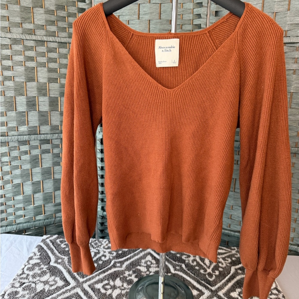 Abercrombie & Fitch Women's V-Neck Sweater in Warm Rust